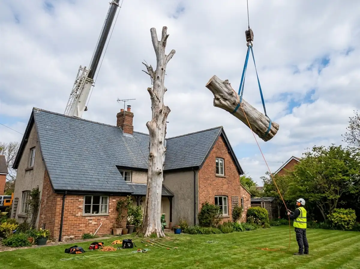 Dead ash flown clear of a slate roof
