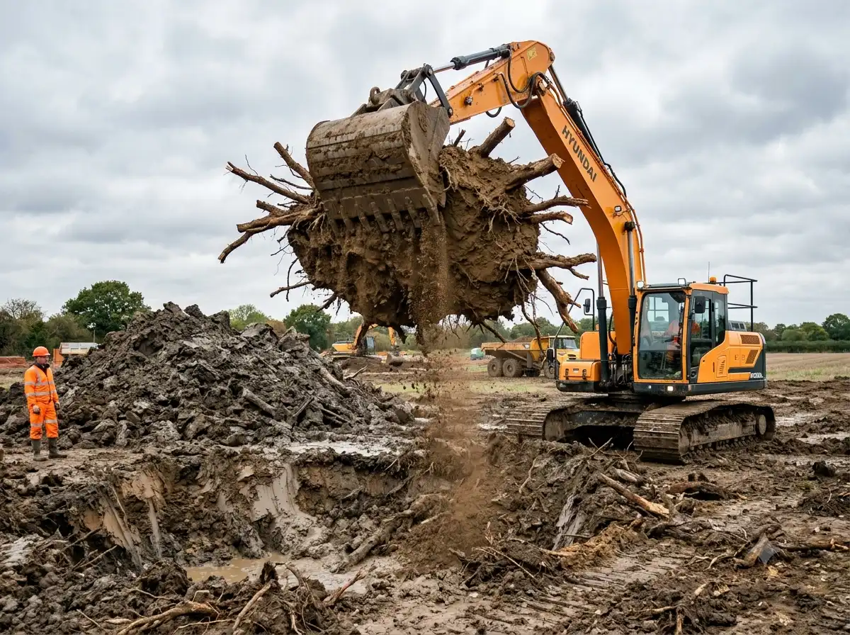 Oak plate lifted whole by tracked excavator