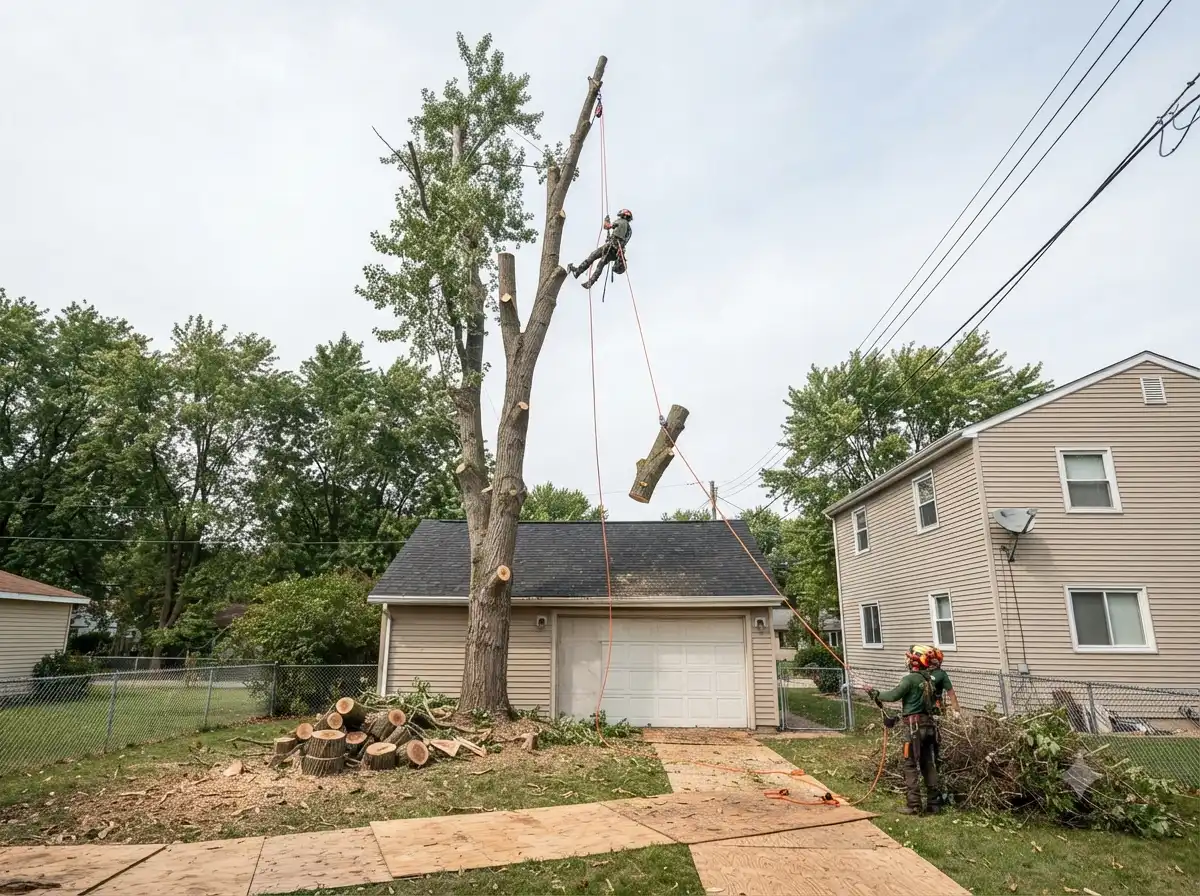 Sixty-foot ash removed over a garage