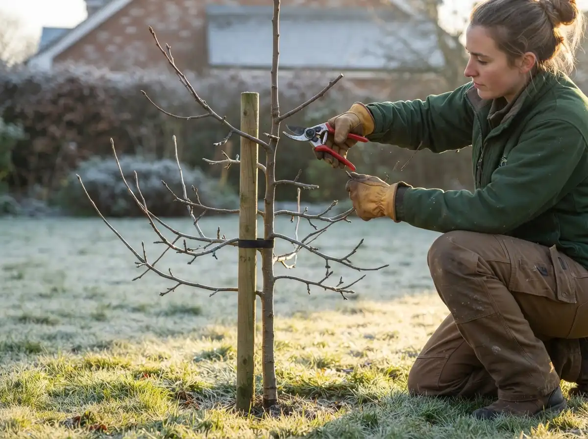 Young tree trained to a single leader